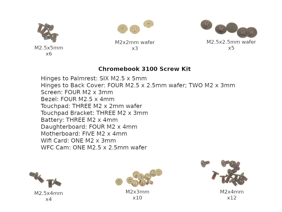 Refurbished Dell OEM Chromebook 3100 Screw Kit Pack
