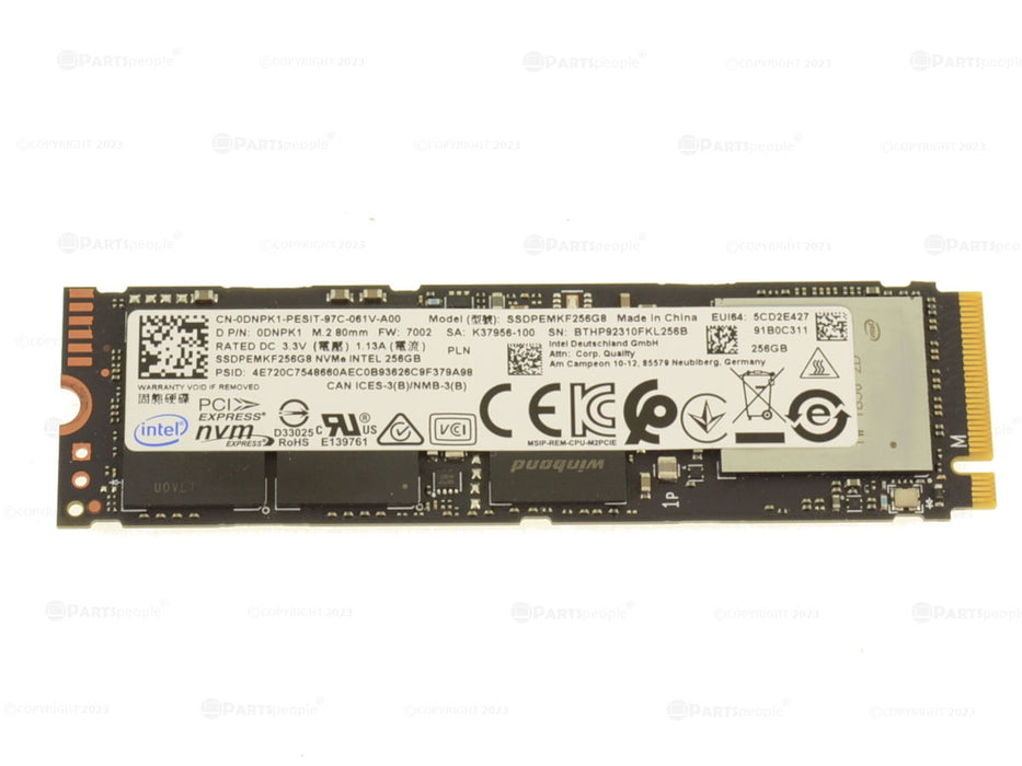 Used Intel 256GB NVMe PCIE SSD Hard Drive M.2 2280 Card 256GB DNPK1