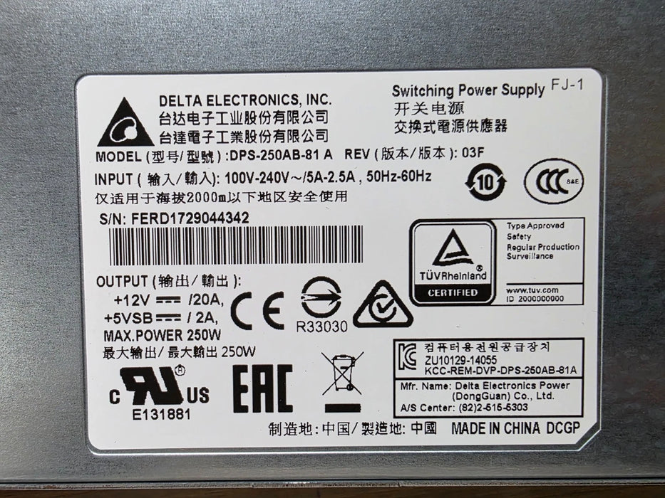 Nouvelle alimentation à découpage Delta Electronics 250W 240V 60HZ DPS-250AB-81 A