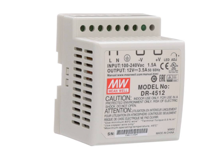 New MEAN WELL DR-4512 DR SWITCH MODE DIN RAIL Power Supply 85 264V AC INPUT 12V DC OUTPUT 3.5A 45W