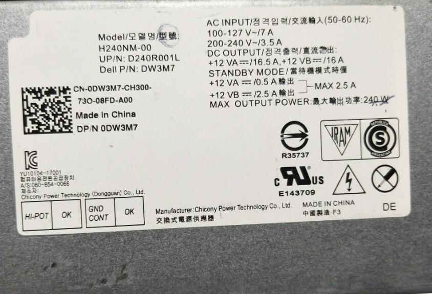 New Dell Inspiron 3668 Power Supply 240W H240NM-00 6+4pin DW3M7 0DW3M7 CN-0DW3M7 - LaptopParts.ca