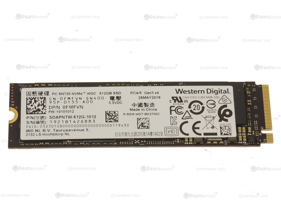 Used Western Digital SN720 512GB NVMe PCIE SSD Hard Drive M.2 2280 Card 512GB SN720