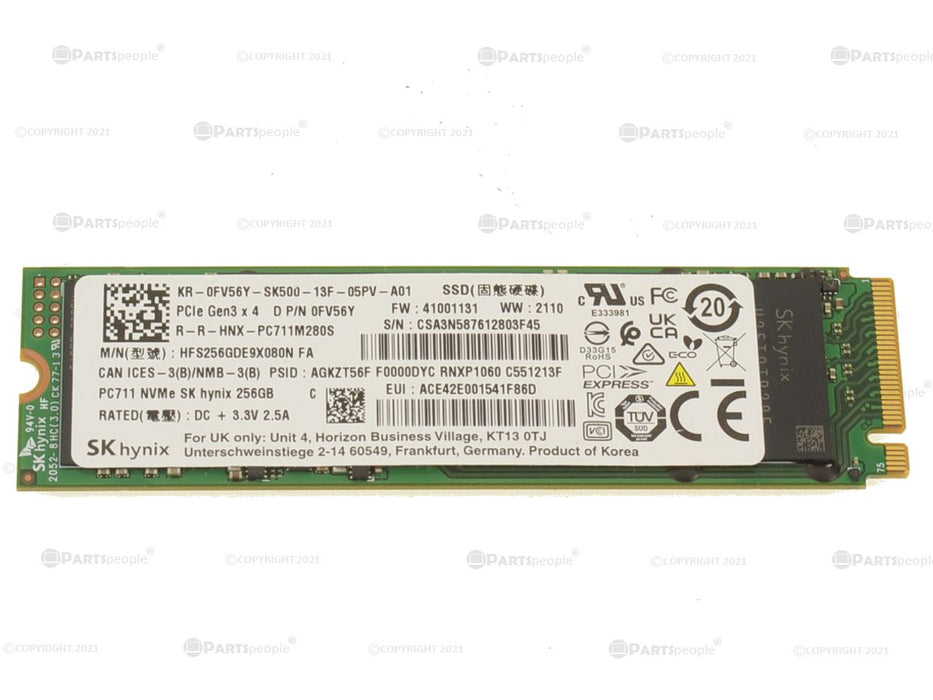 Used SK Hynix 256GB NVMe PCIE SSD Hard Drive M.2 2280 Card 256GB FV56Y