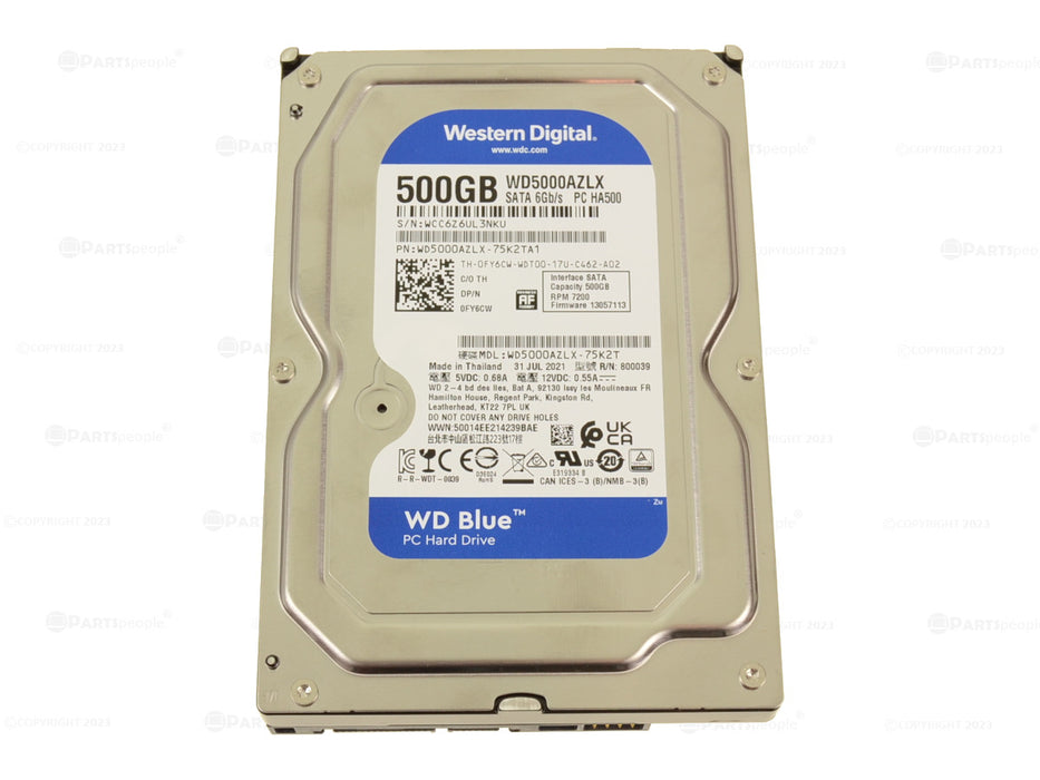 Refurbished Western Digital 500GB SATA III 6.0Gb/s Desktop 3.5" Hard Drive 7200rpm FY6CW