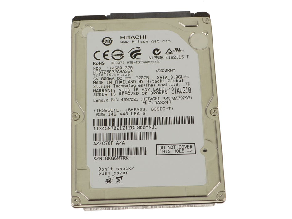 Used Hitachi 320gb SATA Laptop Hard Drive 3Gb/s 7200rpm