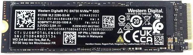 New SDBPNTY-512G Western Digital PC SN730 512GB M.2 2280 Nvme L70939-001 SDBPNTY-512G-1006 A M.2 SSD Solid State Drive - LaptopParts.ca