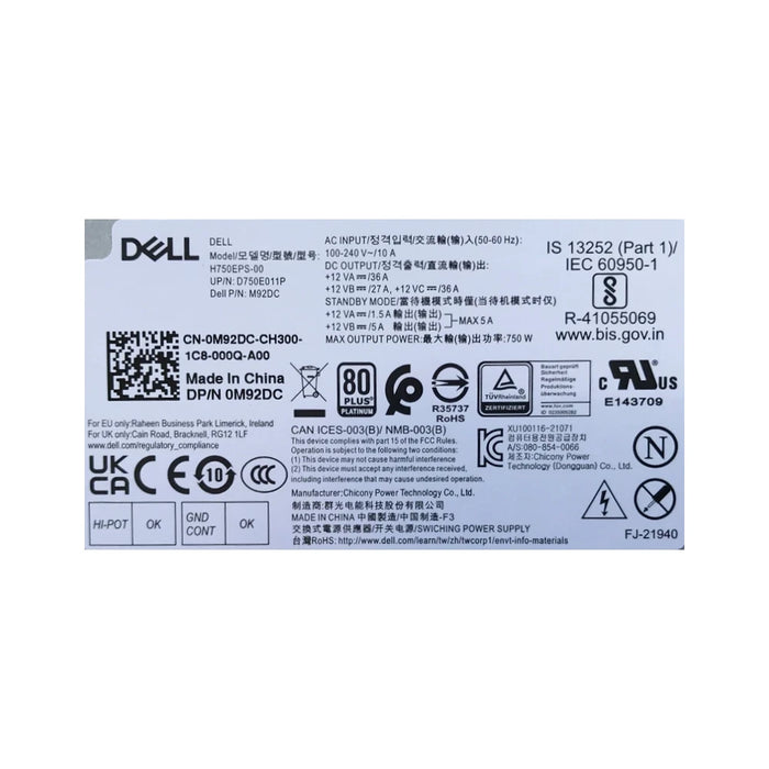 New Dell Alienware R13 R14 XPS 8950 L750EPS-00 750W Power Supply  0M2G8X M2G8X NW4C3 M92DC
