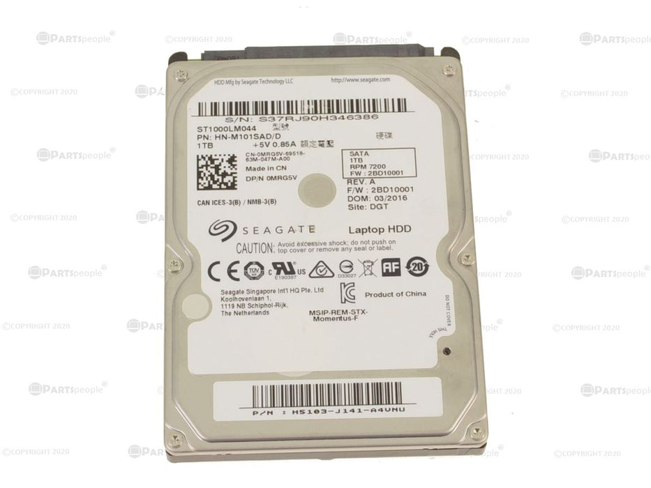 Used Seagate 1TB SATA 6Gbp/s 2.5" 7200RPM HDD Laptop Hard Drive 9.5mm MRG5V