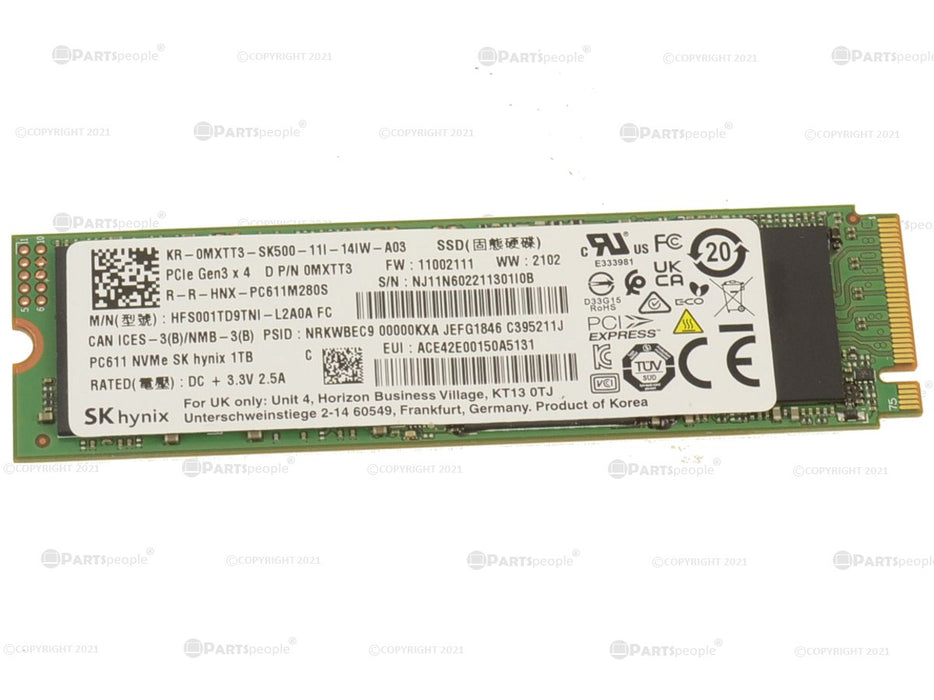 Used SK Hynix 1TB NVMe PCIE SSD Hard Drive M.2 2280 Card 1TB PC611