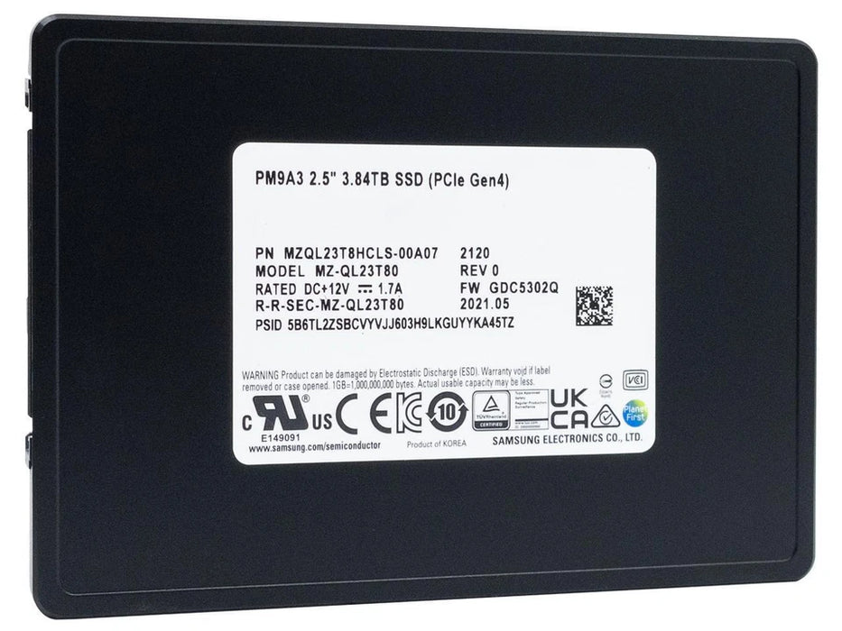 New Samsung MZQL23T8HCLS-00A07 PM9A3 3.8TB NVMe PCIe4x4 U.2 7mm SED SSD
