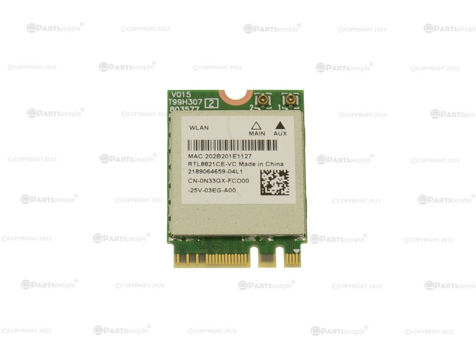 Used Dell OEM Realtek RTL8821CE WLAN WiFi 802.11ac Bluetooth 5.0 M.2 Card N33GX