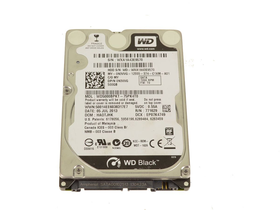 Used Western Digital Black 500gb SATA Laptop Hard Drive 7200rpm WD5000BPKT