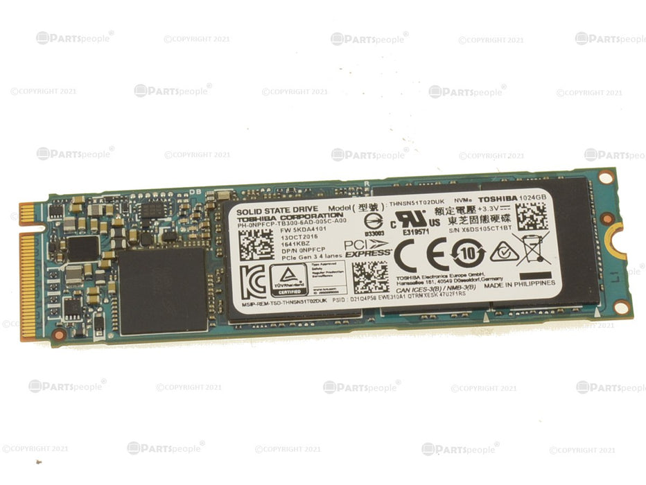 Used Toshiba 1TB NVMe PCIE SSD Hard Drive M.2 2280 Card 1TB NPFCP