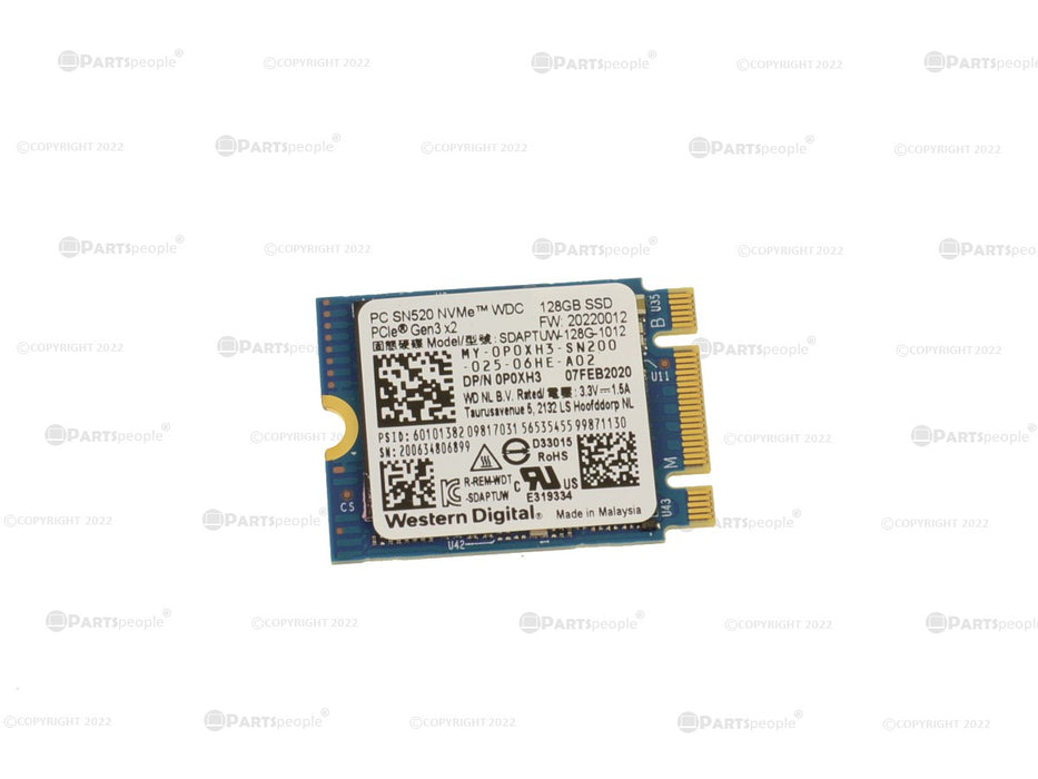 Used Western Digital 128GB NVMe PCIE SSD Hard Drive M.2 2230 Card 128GB P0XH3