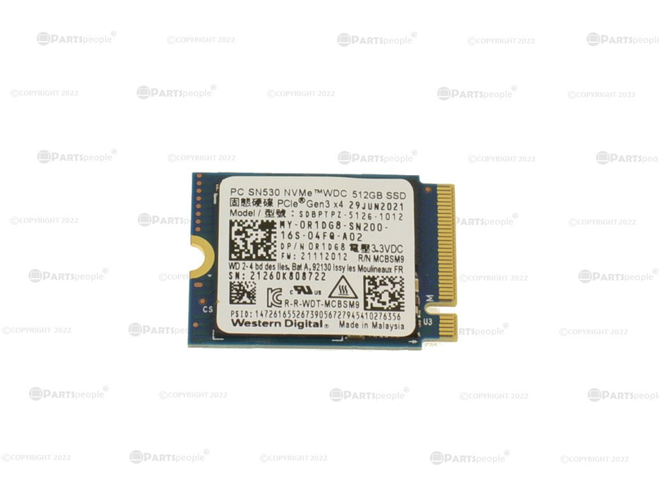 Used Western Digital SN530 512GB NVMe PCIE SSD Hard Drive M.2 2230 Card 512GB R1DG8