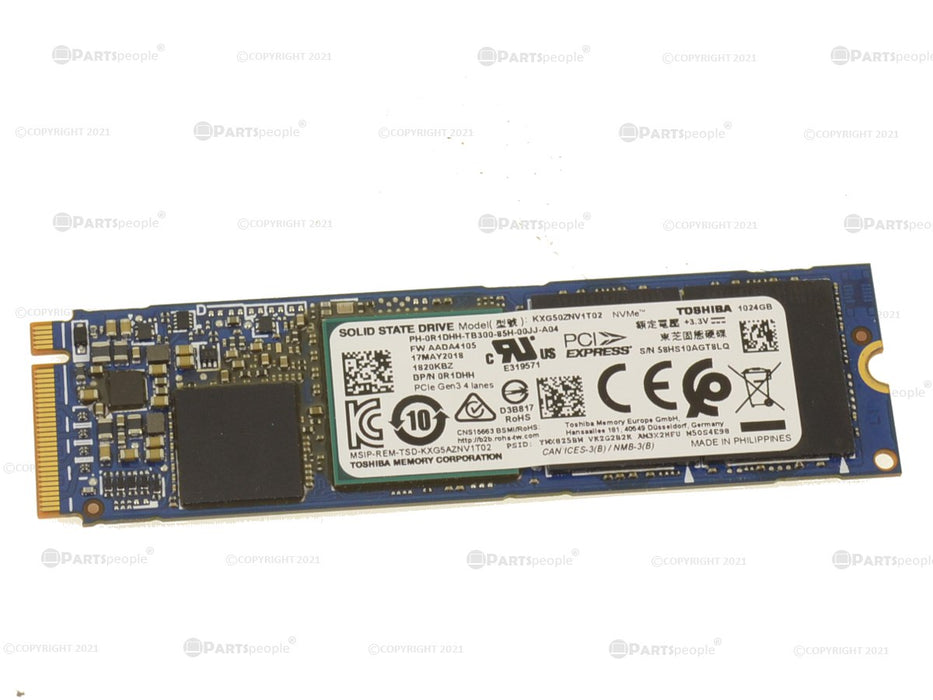 Used Toshiba 1TB NVMe PCIE SSD Hard Drive M.2 2280 Card 1TB R1DHH