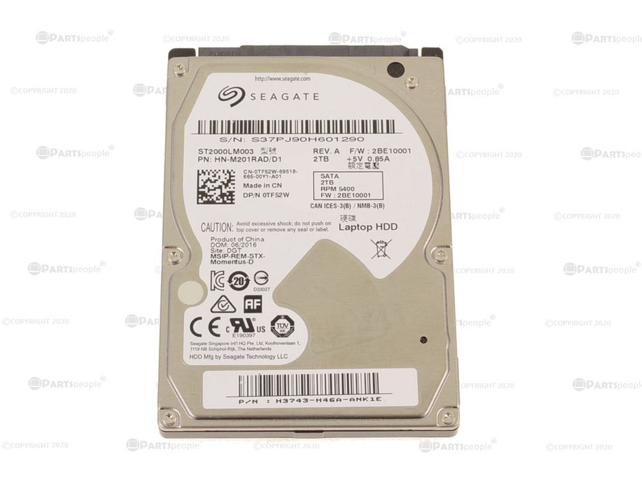 Used Seagate 2TB SATA 6Gbp/s 2.5" 5400RPM HDD Laptop Hard Drive 9.5mm TF52W