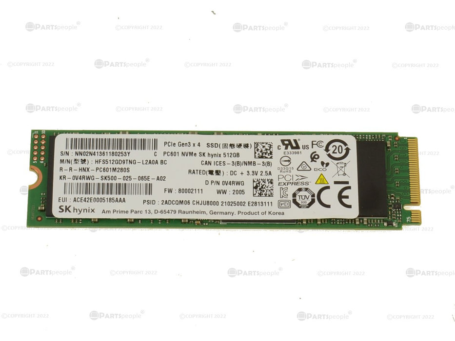 Used SK Hynix 512GB NVMe PCIE SSD Hard Drive M.2 2280 Card 512GB PC601 V4RWG