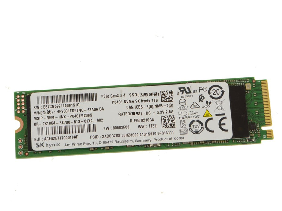 Used SK Hynix 1TB NVMe PCIE SSD Hard Drive M.2 2280 Card 1TB X10G4