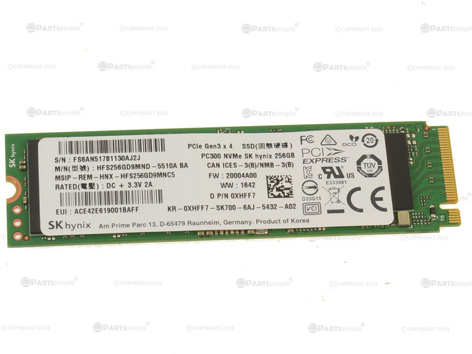 Used SK Hynix 256GB NVMe PCIE SSD Hard Drive M.2 2280 Card 256GB PC300 XHFF7