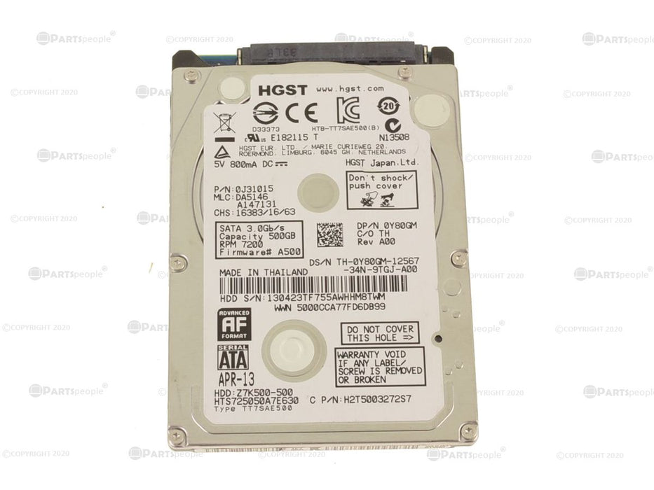 Used Hitachi HGST 500GB SATA 6GB/s Laptop 2.5" Hard Drive 7200rpm 7mm Y80GM