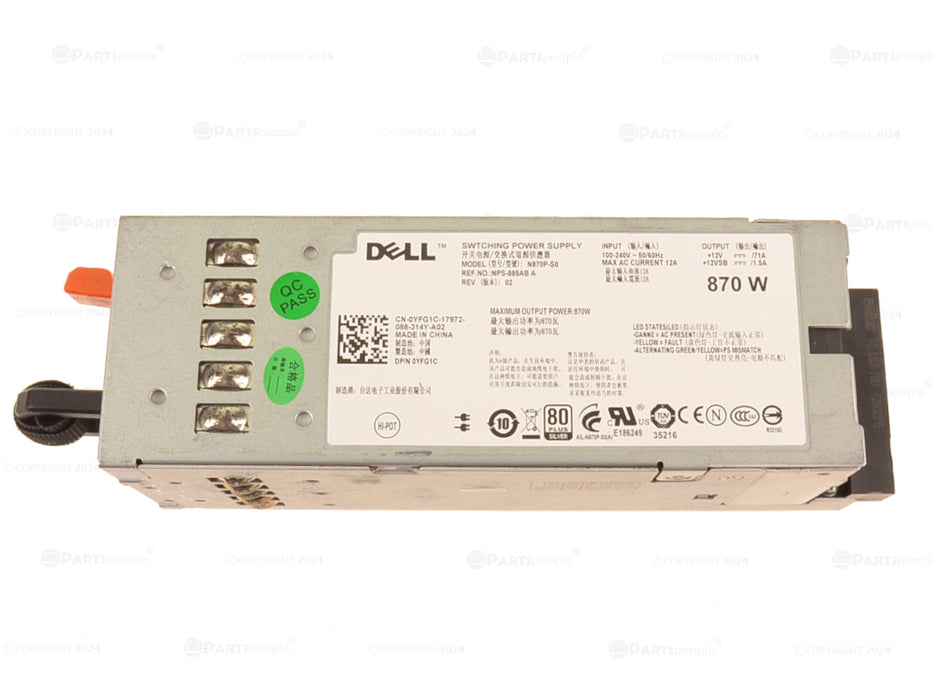 Refurbished Dell OEM PowerEdge R710 Server 870W Switching Power Supply 870 Watt YFG1C