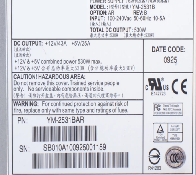 New 3Y 530W Switching Power Supply YM-2531B