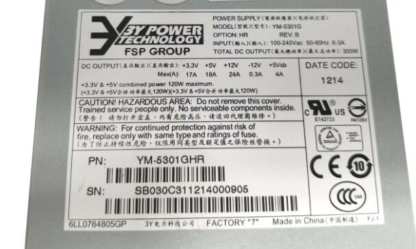 New 3Y POWER TECHNOLOGY FSP GROUP SERVER POWER SUPPLY 300W YM-5301G