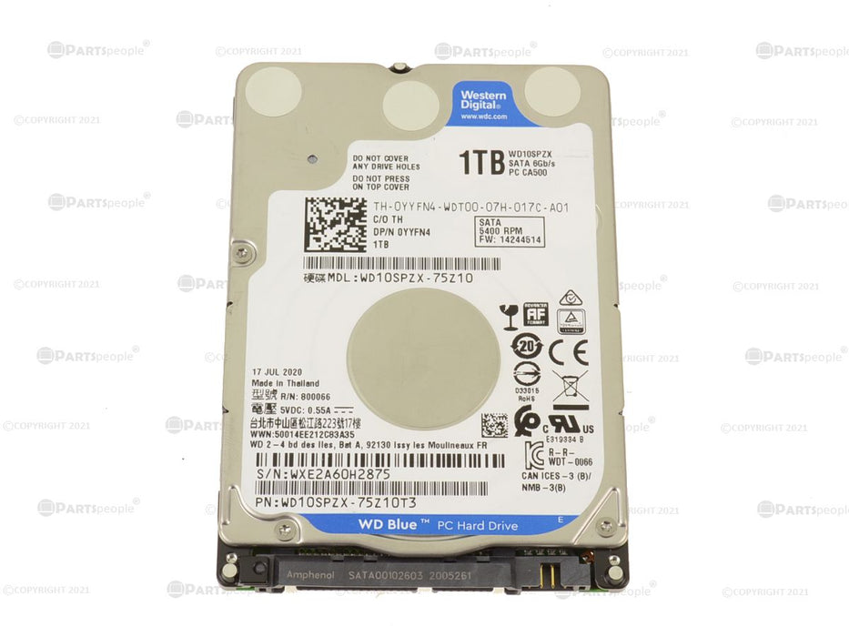 Used Western Digital Blue 1TB SATA 6GB/s 2.5" Laptop Hard Drive 5400rpm 7mm YYFN4