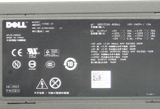 New Dell XPS 625 / 630 / 630i Desktop Power Supply 750W DW002 0DW002