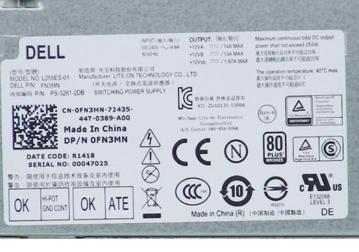 New Dell Optiplex 3020 / 7020 / 9020 SFF 255W Power Supply FN3MN - LaptopParts.ca