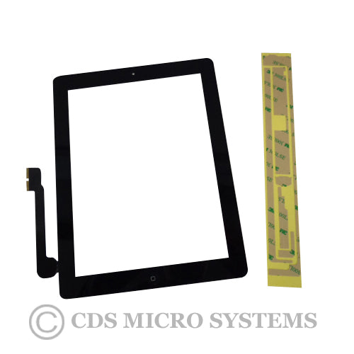 New Black Touch Screen Glass Digitizer, Home Button & Adhesive For iPad 3 iPad 4