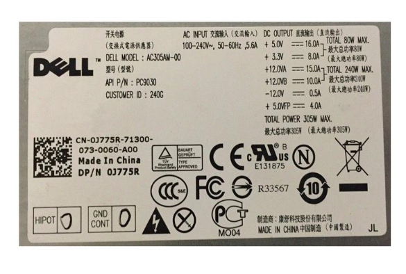 New Dell OPTIPLEX 780 980 MT PSU Power Supply 305W AC305AM-00 J775R 0J775R CN-0J775R - LaptopParts.ca
