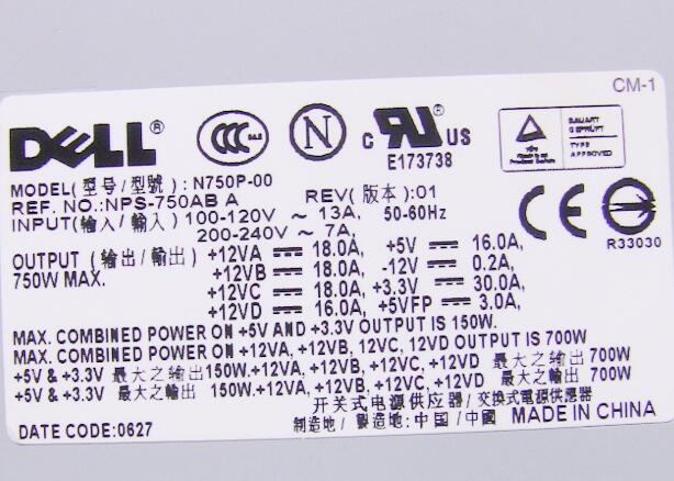 New Dell PowerEdge / Precision Desktop 750W Power Supply N750P-00 MK463 0MK463 - LaptopParts.ca