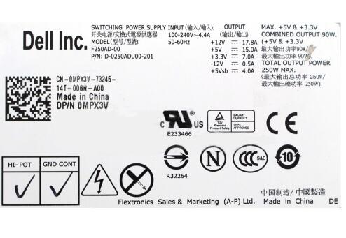 New Dell Optiplex 390 790 990 SDT Power Supply 250W F250AD-00 MPX3V 0MPX3V CN-0MPX3V - LaptopParts.ca