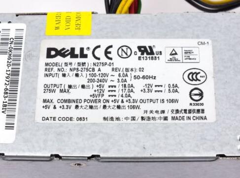 New Dell Optiplex 740 745 755 Dimension 9200c XPS 210 Power Supply 275W N275P-01 N8379 0N8379 CN-0N8379 - LaptopParts.ca