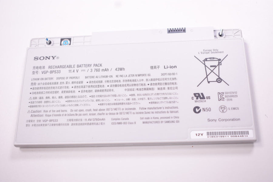 New 185319911 Sony Laptop 11.4V 3760MAH 43WH Main Battery