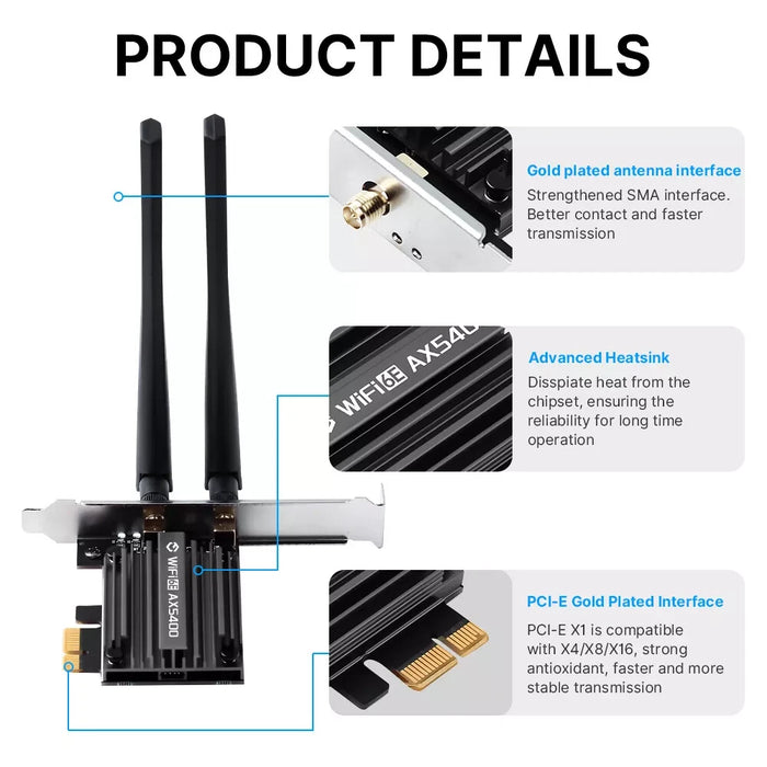 New AX5400 Bluetooth 5.3 802.11ax Tri-Band 2.4G/5G/6G WiFi 6E PCI-E Card