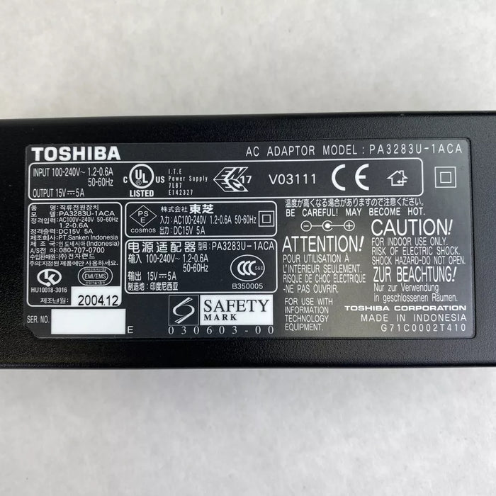 New Toshiba PA3201U-1ACA PA3283U-1ACA PA3283U-5ACA PA3469U-1ACA 75W 15V Charger AC-Adapter