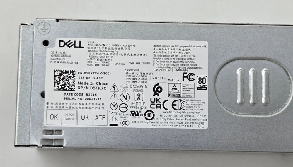 New Geniune Dell Power Supply Optiplex 5000 7000 7010 7020 FCS1250 QBS1250 260W DP/N: 05FK7C