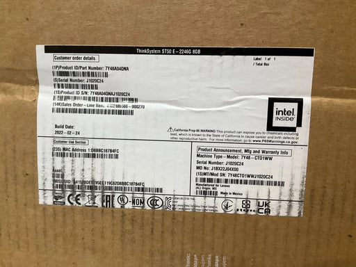 New Open Box Lenovo ThinkSystem ST50 XE-2246G 8GB P630 - LaptopParts.ca