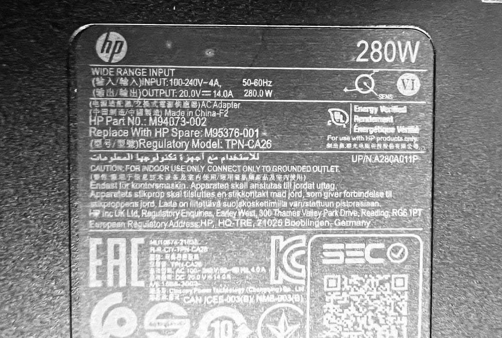 New Genuine HP Omen ZBook 280W AC Adapter TPN-LA27 TPN-CA26 M94073-001 PA-1281-08HT 4.5mm