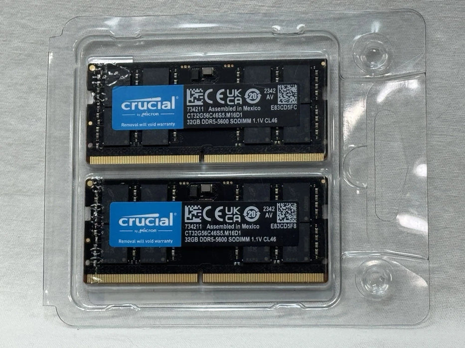 New Crucial 64GB Kit (2x 32GB) DDR5 5600 PC5-44800 Laptop Memory CT2K32G56C46S5
