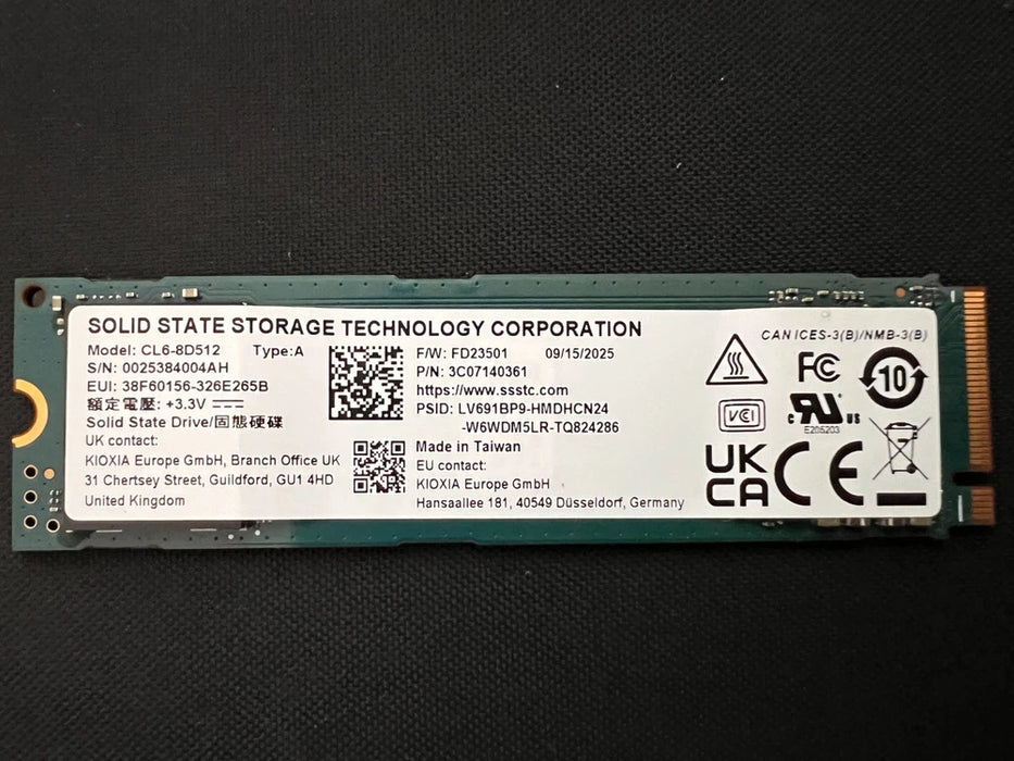 New Kioxia Toshiba CL6-8D512 512GB 2280 NVME SSD
