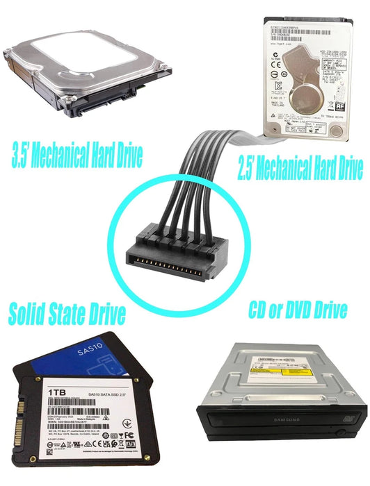 New ATX mini 6 Pin to SATA 15 Pin Adapter Extension Cable for HDDs SSDs - LaptopParts.ca