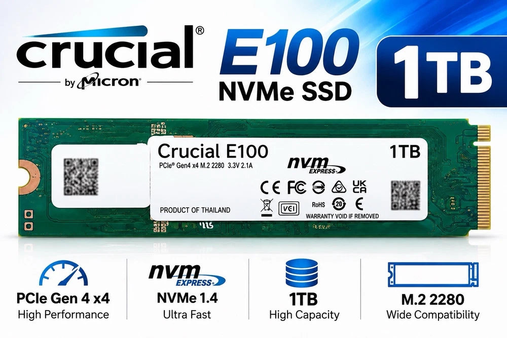 New Micron Crucial E100 1TB M.2 NVMe Gen 4.0 x 4 SSD CT1000E100SSD8