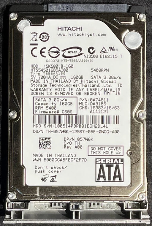 New Hitachi 160GB 2.5" 5400RPM SATA Laptop Drive HTS545016B9A300 57W6K HH049 - LaptopParts.ca