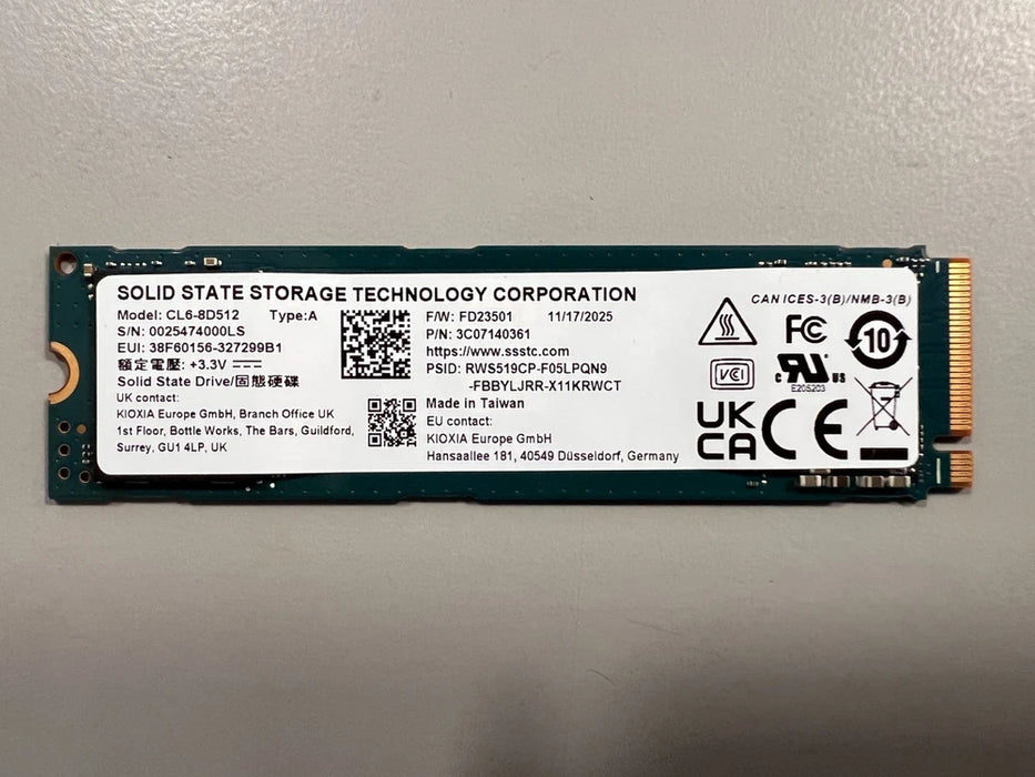 New Kioxia Toshiba CL6-8D512 512GB 2280 NVME SSD