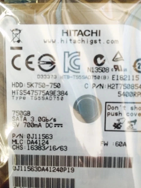 New Hitachi HTS547575A9E384 0J11563 750GB, 5400RPM, 2.5" Internal Hard Drive - LaptopParts.ca