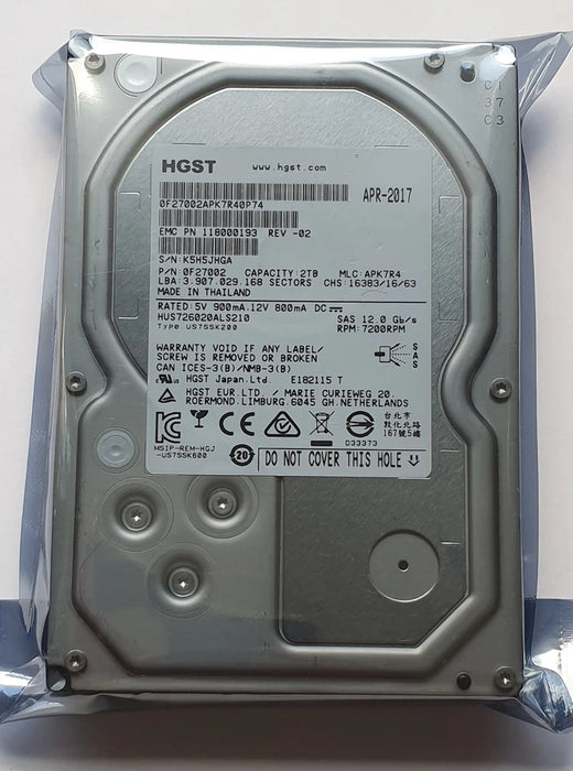 New HGST Ultrastar 7K6000 2TB SAS HUS726020ALS210 EMC 12Gb/s 7200rpm 128MB HDD